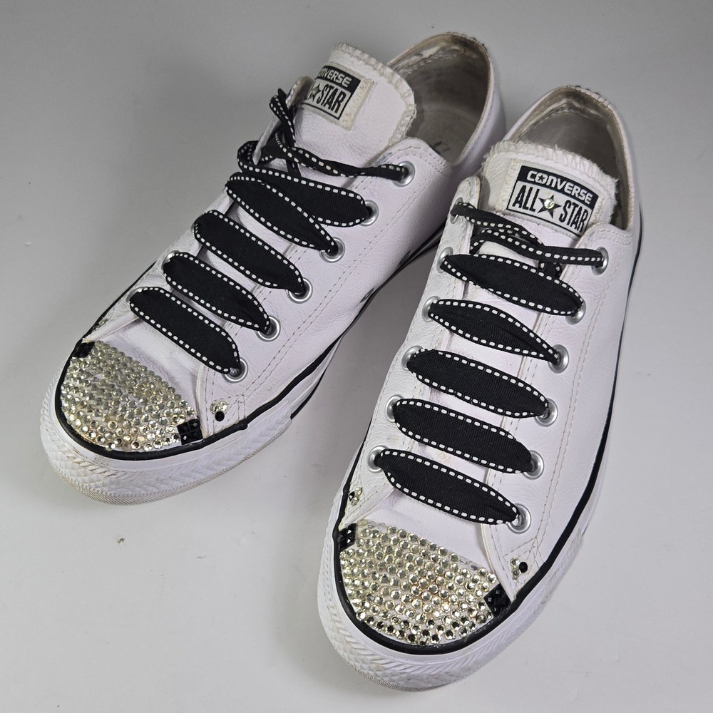 RARE Leather Converse All Star Low Top Sneakers Rhinestone Sparkle WO'S 9 MENS 7